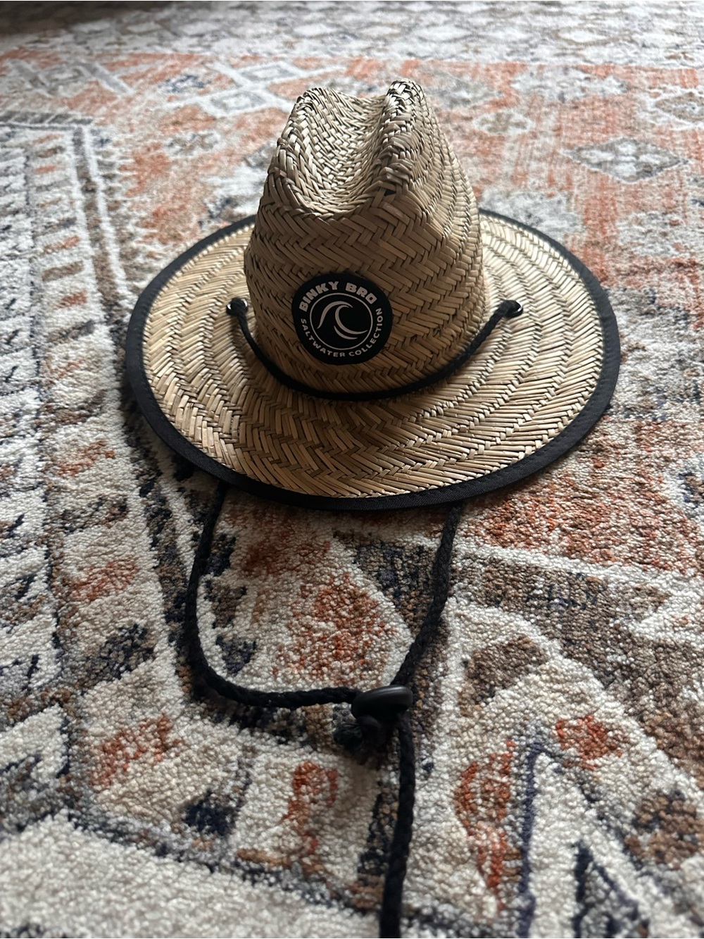 Binky Bro Straw Sun Hat with Chin Cord - Natural/Black size toddler